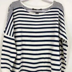 French Connection Women Drop Shoulder Blue White Striped Tunic Sweater NEW Large